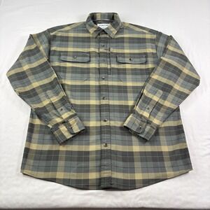Poncho Shirt Mens Large Gray Plaid Flannel Button Up Fishing Magnetic Pockets